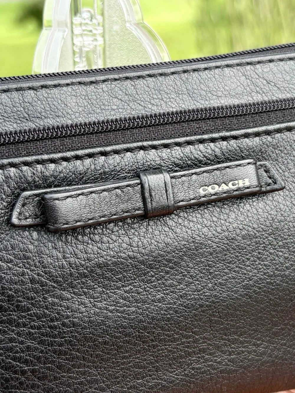 Coach Black Leather Double-Pocket Wristlet Clutch EUC